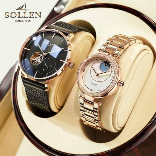 SOLLEN Top Luxury Brand Couple Watch Waterproof Stainless Steel Automatic Mechanical Watch Fashion Men & Women Lovers Watch