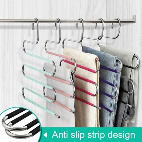 Trouser Rack S-Type Non-Slip Stainless Steel Pants Jeans Scarf Clothing Hanger for Wardrobe