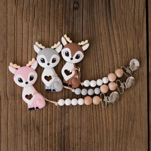 Silicone Baby Teether Silicone Sika Deer Pacifier Chain Clip Letter beads Bracelet Baby Teething Necklace Silicone bead BPA Free