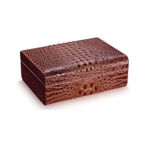 Humidor cigar moisturizing and aging box cow leather crocodile leather embossed natural cedar wood,caja de cigarros
