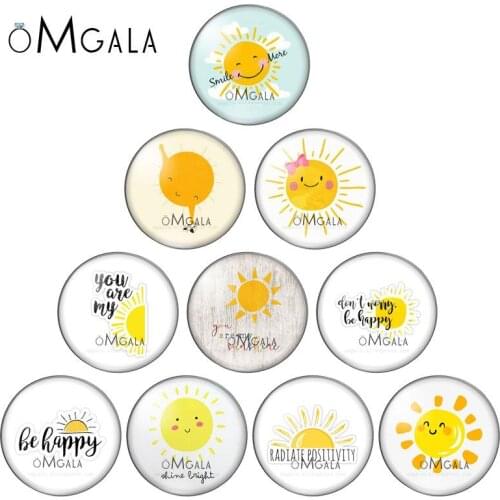 Cute Cartoon Be Happy Sunny Patterns 10pcs 8mm/10mm12mm/18mm/20mm/25mm Round photo glass cabochon demo flat back Making findings