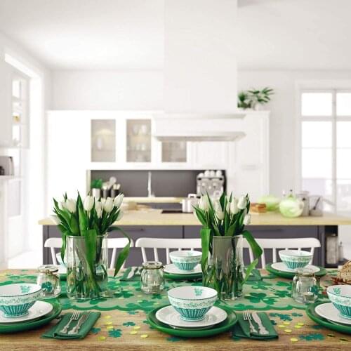 St. Patricks Day tablecloth, Irish clover embroidered tablecloth, green clover lace tablecloth decorative dressing table scarf