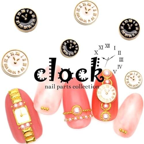 Nail Art Jewelry Decorations Charms 3d Clock Metal Retro Manicure Gold Bling Nailart Ornaments Round Japanese Design Supply