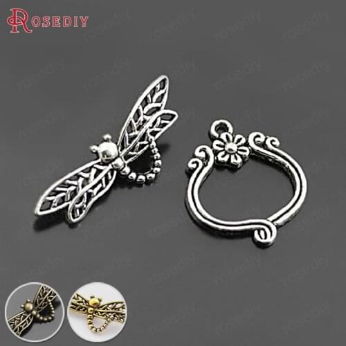 26903)10 Sets,Antique Style Plated Zinc Alloy Bracelet Clasps Dragonfly Toggle Clasps Jewelry Findings Accessories wholesale