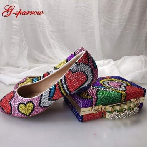 Mix Rhinestone Wedding Bridal Shoes 2cm Low heel Party Prom Heels with Matching Purse Mother of the bride Shoes with clutch