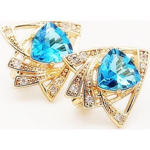 Luxury Vintage Earring Rose Gold Women Jewelry Accessories Heart Shape Design Blue Zircon Dangle Earrings Designs for Women