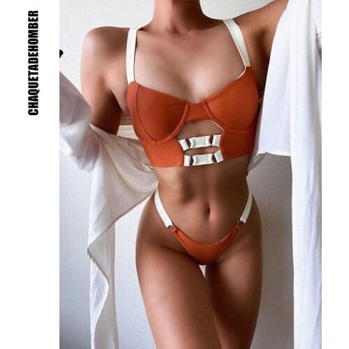 Push Up Women Swimsuit Solid Swimwear Sexy Bikini Orange Bikini Set Backless Swimming Suit Bathing Suit Beachwear Biquini Bikini