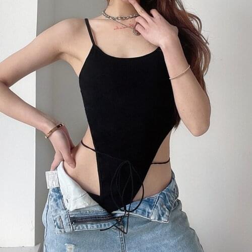 Sexy high-waist lace-up solid color slim-fit sling one-piece suit women 2021 summer new womens clothing bodysuit summer bodys