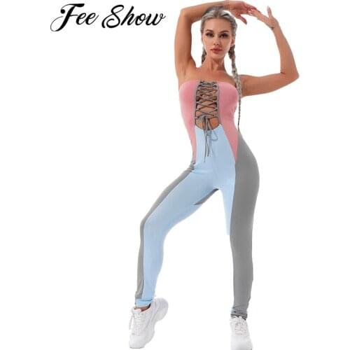 Women Sexy Summer One-piece Tube Top Jumpsuit Hollow Out High Waist Slim Fit Jumpsuit Bodysuit Gym Dance Yoga Fitness Sportswear