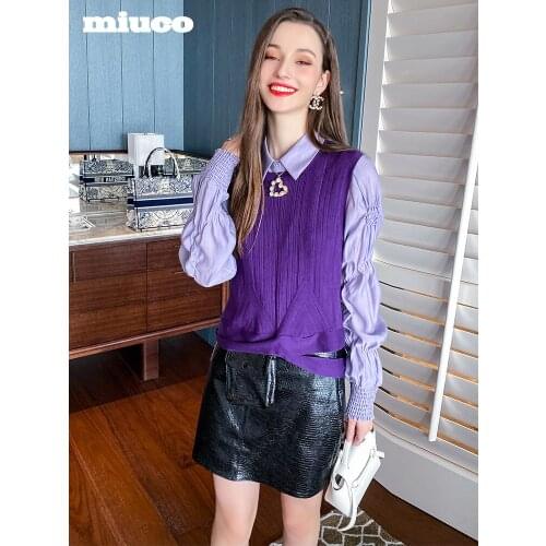 Short knitted vest+Pleated long sleeve shirt two piece suit for women 2021 spring High Quality Top Quality