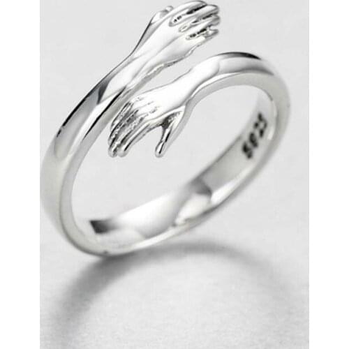 Vintage Ancient Silver Ring Creative Love Hug Silver Color Ring Fashion Lady Open Ring Jewelry Gifts for Lovers Gifts New