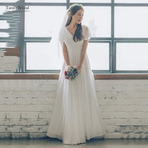 Beach Vestido De Noiva Wedding Dresses Forest Vintage A Line Simple Chiffon Spring Sumber V Neck Bohemian Bridal Gown SWD001