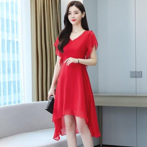 Summer The New Chiffon Dress V Neck irregular Womens fashion Dress party dresses women evening 2021