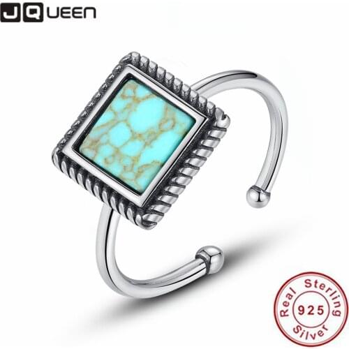 JQUEEN 925 Sterling Silver Vintage Rings Fashion Thai Silver Square Personality Temperament Opening Ring Women Resizable Ring