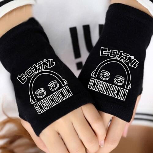 1 Pair Cartoon Anime One Punch Man Gloves Cosplay Costumes Cotton Fingerless Winter Warm Half Finger Gloves Plush Toys Gifts