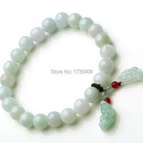 100% A Grade Natural /Jadeite 7mm Beads String Bracelet Carved Dragon Son Pixiu 1PCS