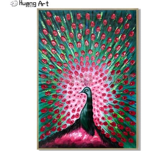 100% Hand-painted Knife Peacock Thick Oil Painting on Canvas Modern Animal Painting for Living Room Decor Peacock Wall Painting