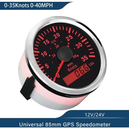 15Knots 17MPH Universal 85mm Waterproof Marine GPS Speedometer with Red Backlight 12V/24V for Car Boat Ship