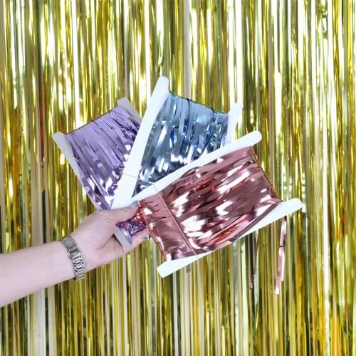 1X2M Gold Silver Metallic Foil Tinsel Fringe Curtain Birthday Party Decoration Wedding Photography Backdrop Curtain Photo Props