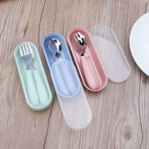 2pcs/lot Baby Feeding Spoon Fork Set Stainless Steel Toddler Infant Tableware Flatware Kids Cutlery rust resistance Dinnerware