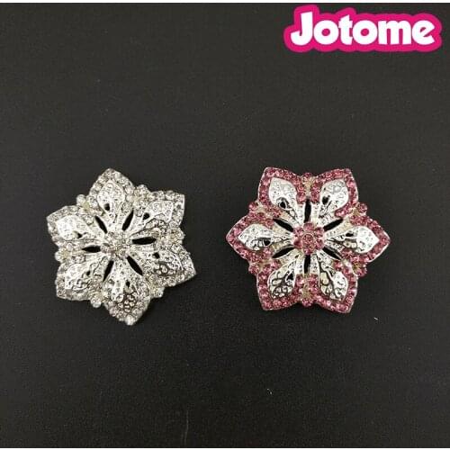 100pcs/lot Choose Color First, 30mm Little Pink And Clear Rhinestone Cute Flower Button Wedding Bouquet Accessories Brooch Pin