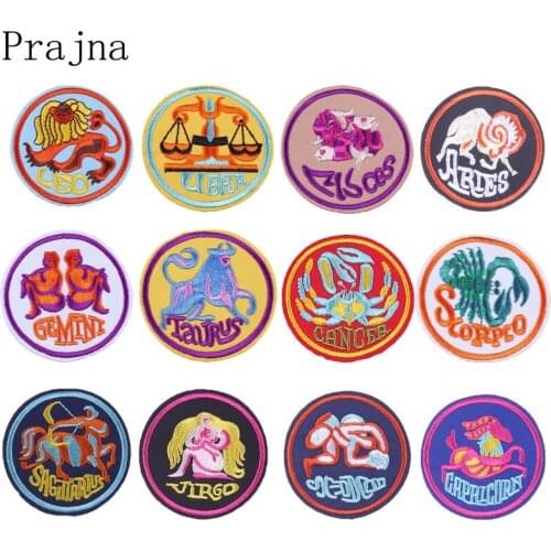 24pcs/lot Fashion Round Embroidery Patch Twelve Constellation Letter Badge Clothing Accessories Sticker Sewing Accessories