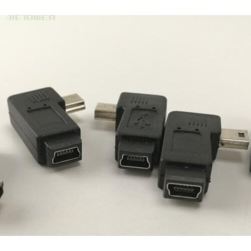 300pcs/lot 90 Degree Left Angle Mini 5pin USB B Male to Female Plug Connector Adapters