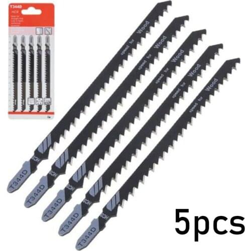 5pcs Jigsaw Blades Cutting Tool For Wood Sheet Panels Extra Long T344D 6T T-Shank HCS Jigsaw Blades