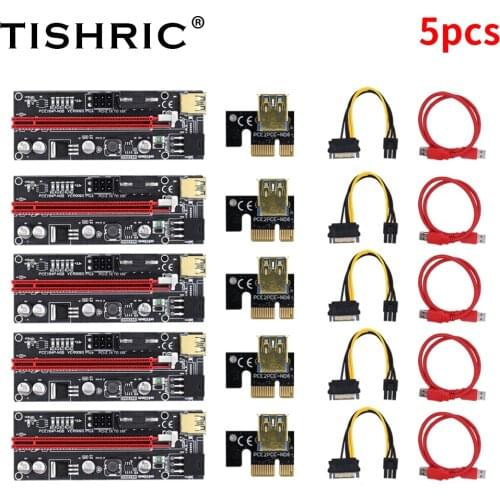 5Pcs TISHRIC VER009s Plus Riser Card 6led Lights Riser For Video Card PCI Express 1X To 16X Extender USB 3.0 Riser Cable Mining
