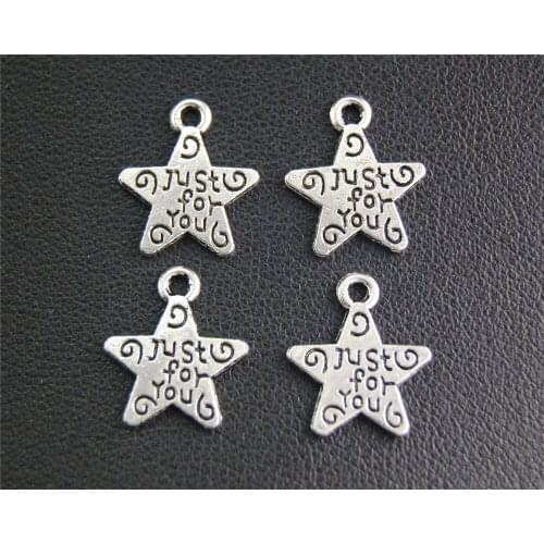 50pcs Silver Color Just For You Star Charm Handmade Charms Pendants Jewelry Findings 14x11mm A2049