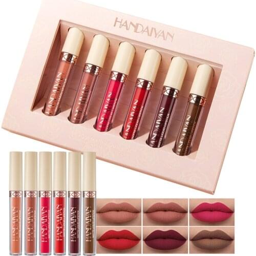 6 Pieces/set of Waterproof Lipstick Matte Rose Lip Gloss Liquid Lipstick Not Easy To Stain Cup Matte Lip Gloss Set Gift Box