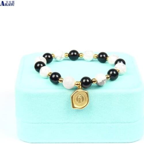 Ailatu New Mothers Day Gift Virgin Mary Faith Power Beaded Bracelet with 8mm Natural Stone Beads Top Quality