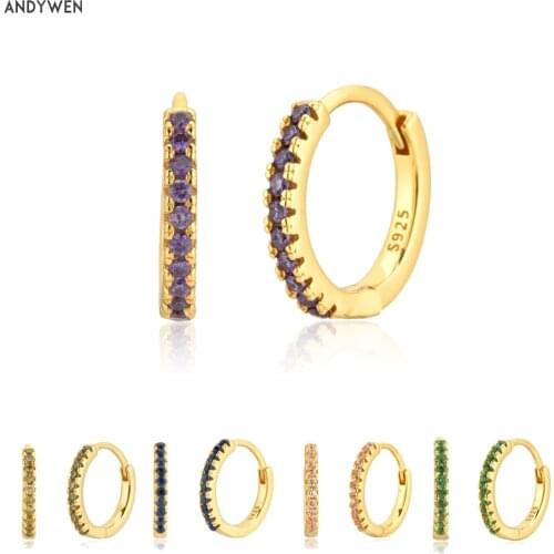 ANDYWEN 925 Sterling Silver Purple Zircon Luxury Hoops Women Luxury For Women Piercing Ohrringe Pendiente Rock Punk Jewelry