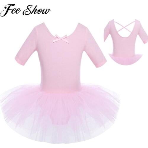 Teen Kids Girls Short Sleeves Cotton Dance Tutu Ballet Dress Leotard Girl Gymnastics Dancewear Ballerina Party Costumes