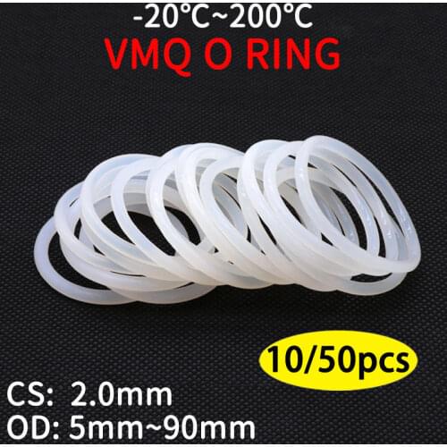 10/50pcs VMQ White Silicone Ring Gasket CS 2mm OD 5 ~ 80mm Food Grade Waterproof Washer Rubber silicone gasket rubber o-ring