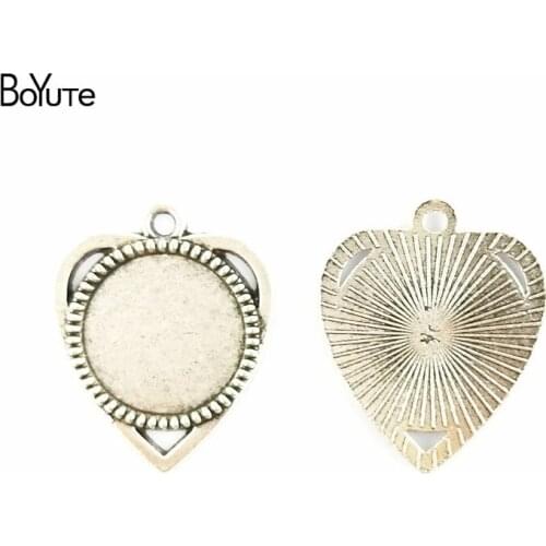 BoYuTe (40 Pieces/Lot) 18MM Cabochon Base Vintage Heart Blank Tray Pendant Charms Metal Diy Jewelry Making Accessories