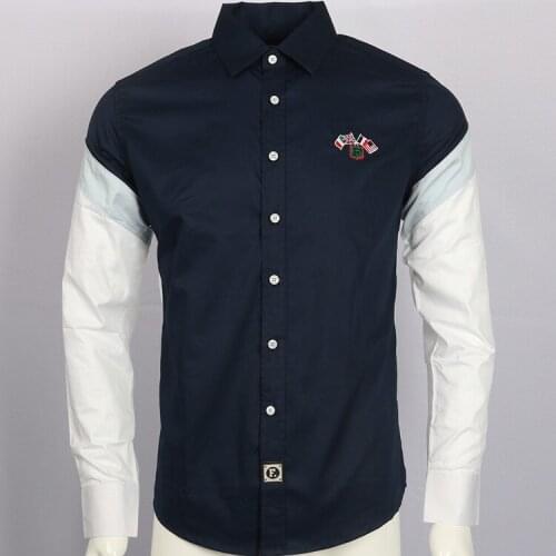 Mens Embroidery Shirt Long Sleeve Shirt Cotton Shirts Social Hombre Chemies Faconnable