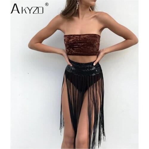 Festival Rave Wear Outfits Clothing Tassel Fringe Midi Skirt Women Solid Sequin Burning Party Skirts