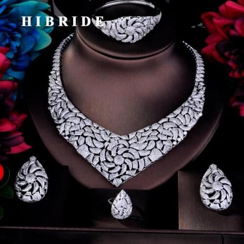 HIBRIDE Beauty Design Big Pendant Necklace Full Jewelry Sets For Women Bridal Wedding Accessories Jewelry Wholesale Price N-758
