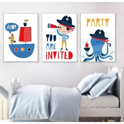 Cartoon Party Pirates Colorful Nursery Wall Art Canvas Painting Nordic Posters And Prints Wall Pictures Kids Room Children Room