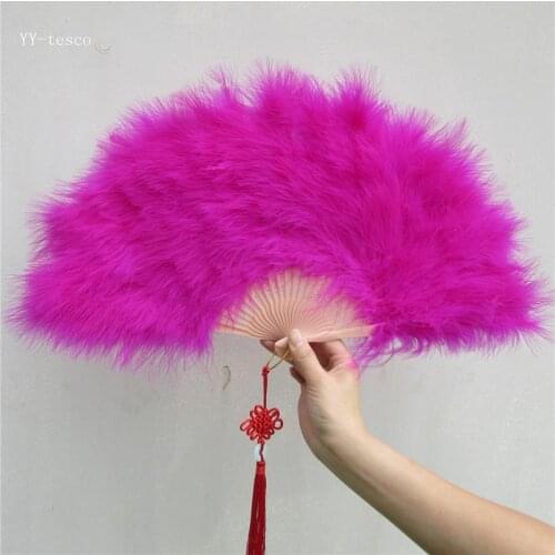 Beautiful Rose high quality fluffy feather hand fan dance stage show props wedding party 1pcs Goose feather fan decoration