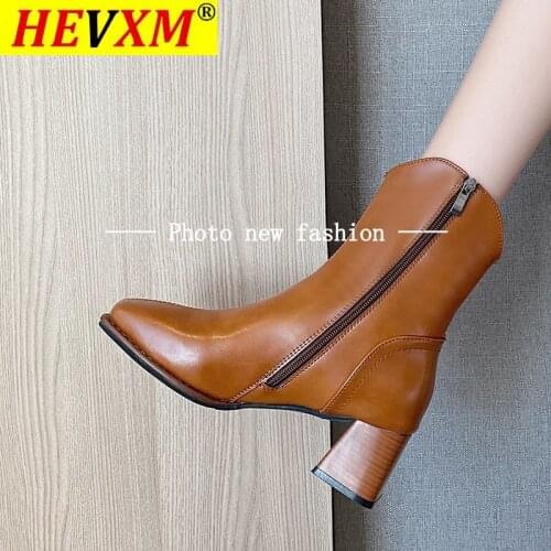 Round Toe brown Mid-Calf Boots Booties Ladies Low Heels booties Brand Womens Shoes Winter Footwear Boots-women Short