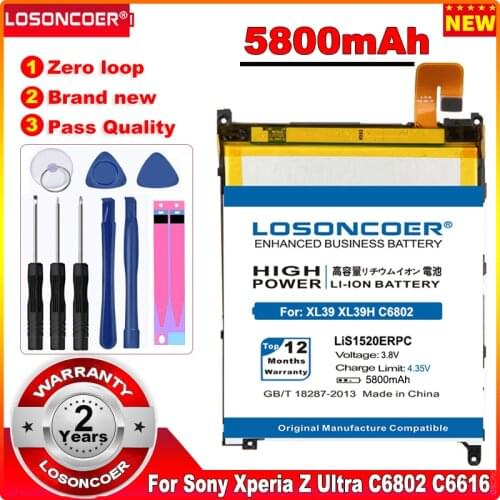 LOSONCOER 5800mAh LIS1520ERPC Battery For Sony Xperia Z Ultra XL39H C6802 C6806 C6833 XL39 Batteries C6616 ZU L4 +Quick Arrive