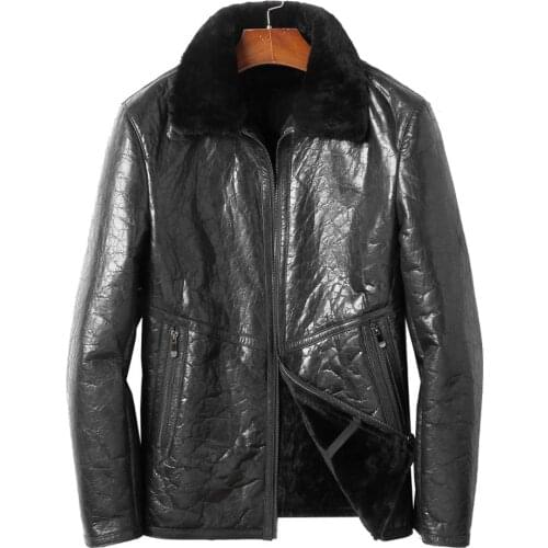 Black Original Ecology Sheepskin Fur Shearling Jackets Men Formal Business Real Fur Coat