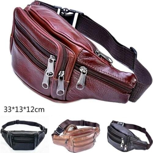 Men PU Waist Belt Bag Hip Purse Travel Carry On Pouch Bag High Quality Outdoor Sport Fashion Leather Zipper Waist Bag