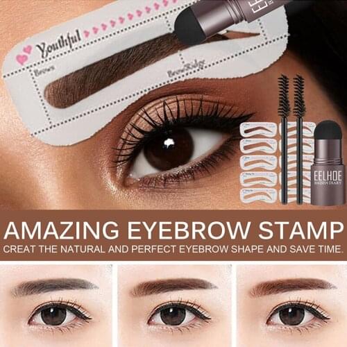 3D Eyebrow Stamp Brush Kit with 10Pcs Eyebrow Card Stencil Shaping Waterproof Eyebrow Definer Eye Makeup Tools Eyebrow powder