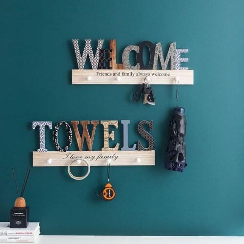 1pcs wall hook Hanger wall key holder wooden hooks decorative hooks Wooden colored letter hook Home decoration hook