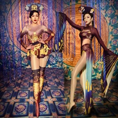 New Women Chinese Style Men And Women Bodysuit Birthday Party Model Shows Jumpsuit Costume Long Dress