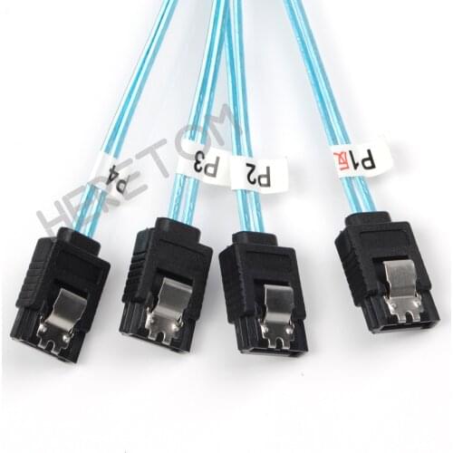 NEW 1M Mini SAS 36P SFF 8087 to 4 sata 7P Reverse With Latch Cable Blue core Black weave cable 100cm