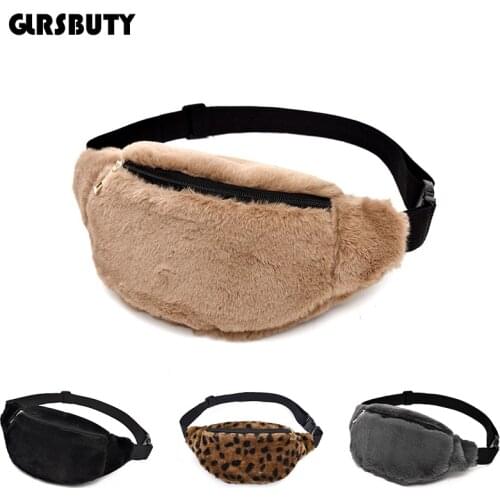 2019 Women Faux Rabbit Fur Fanny Pack Women Plush Waist Bag Men Winter Bum Bag Female Travel Bum Hip Coins Phone Pouch Chest Bag